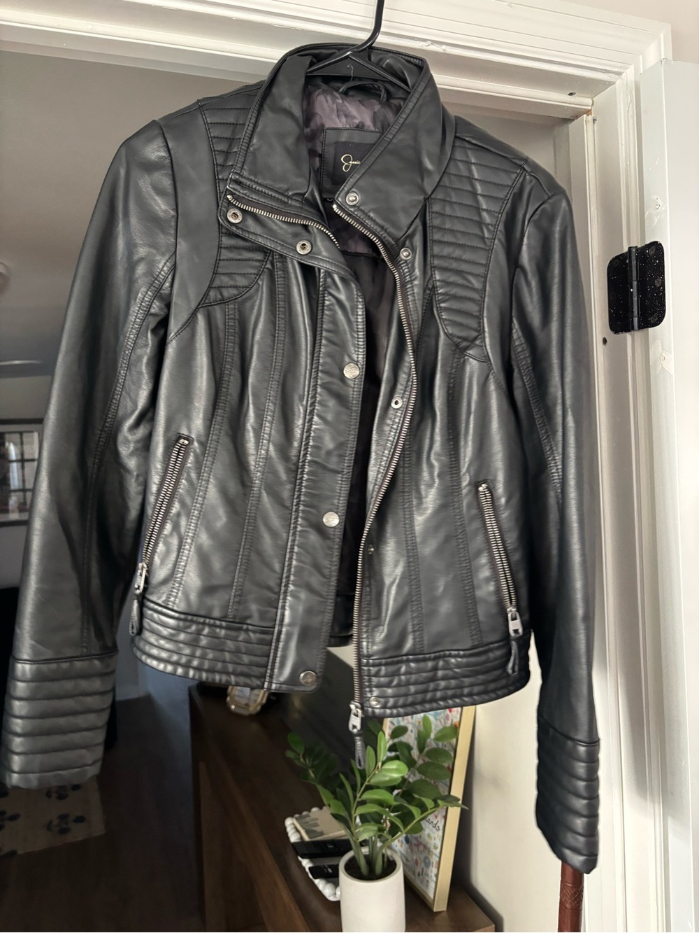 Black Quilted Faux Leather Moto Jacket